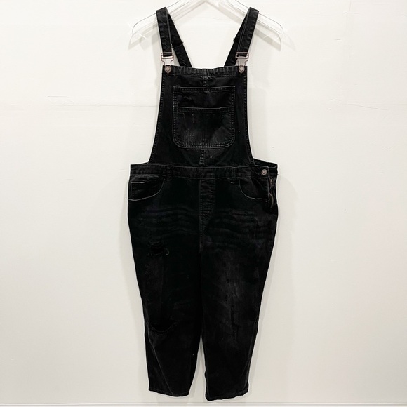 Angel Kiss Distressed Black Denim Overalls Jumpsuit Size XL - Picture 1 of 12